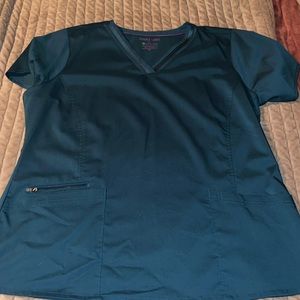 Healing Hands Purple Label 2 pocket + zipper pocket Carribean blue scrub top